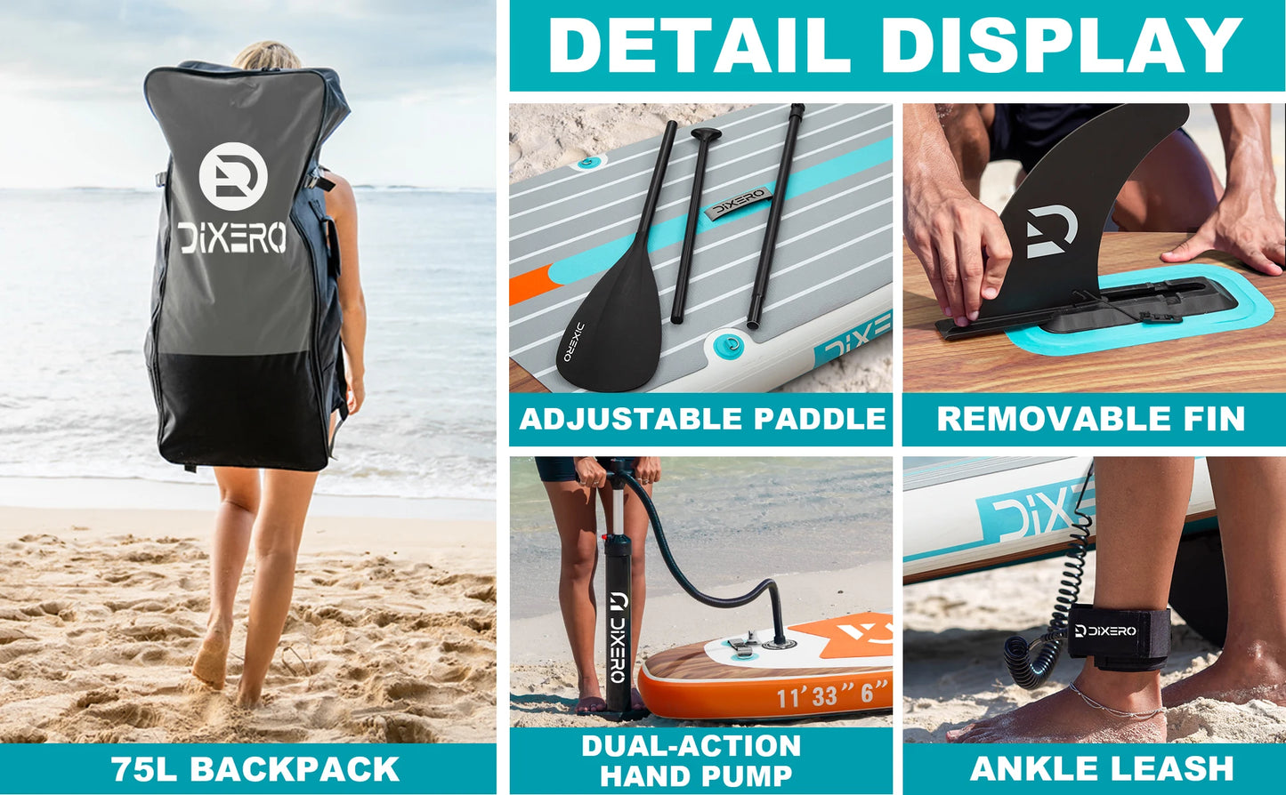 Myboat DIXERO Waterproof Inflatable Paddle Board 11''x33''x6''Adult Standing Style Aquatic With Kayak Accessories SUP Board