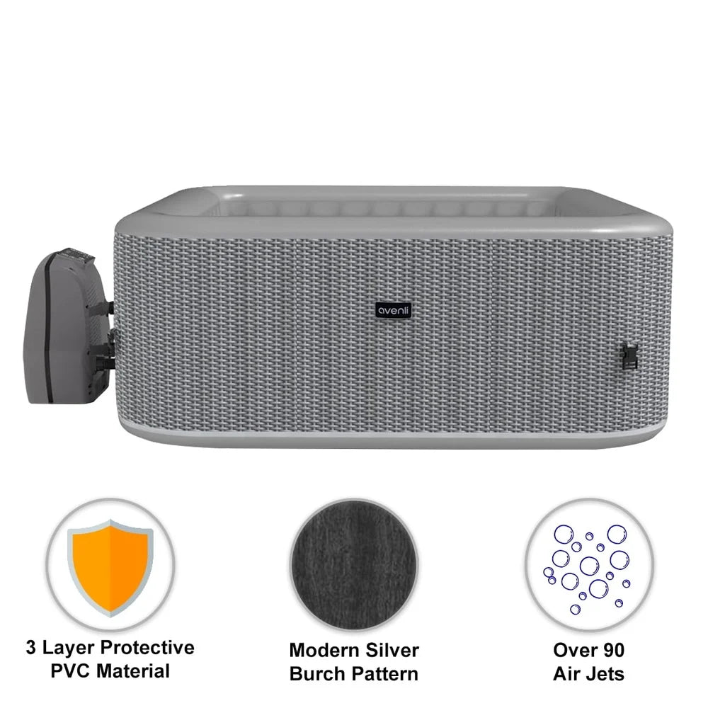 4-Person Inflatable Square Spa with LED Display 104°F Heating Portable Outdoor Hot Tub Backyard Relaxation and Camping