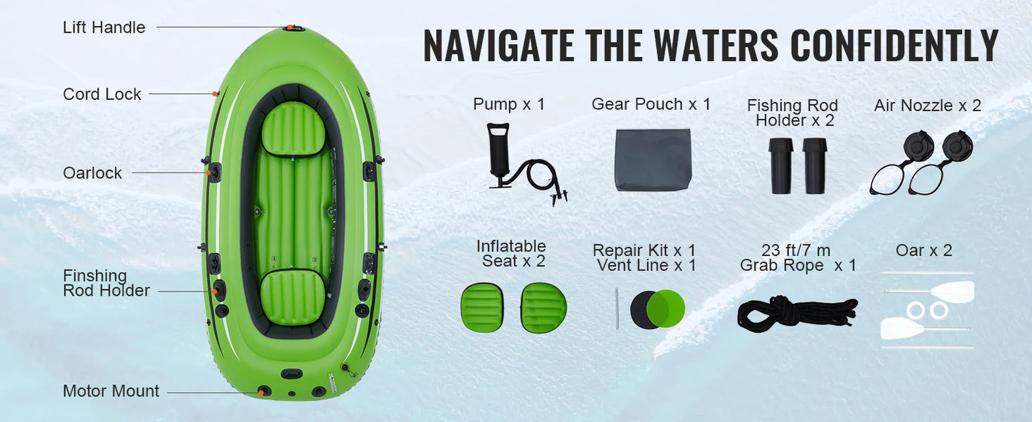 SucceBuy Inflatable Boat 4-Person Inflatable Fishing Boat Strong PVC Portable Boat Raft Kayak 45.6" Aluminum Oars Fit for Adults