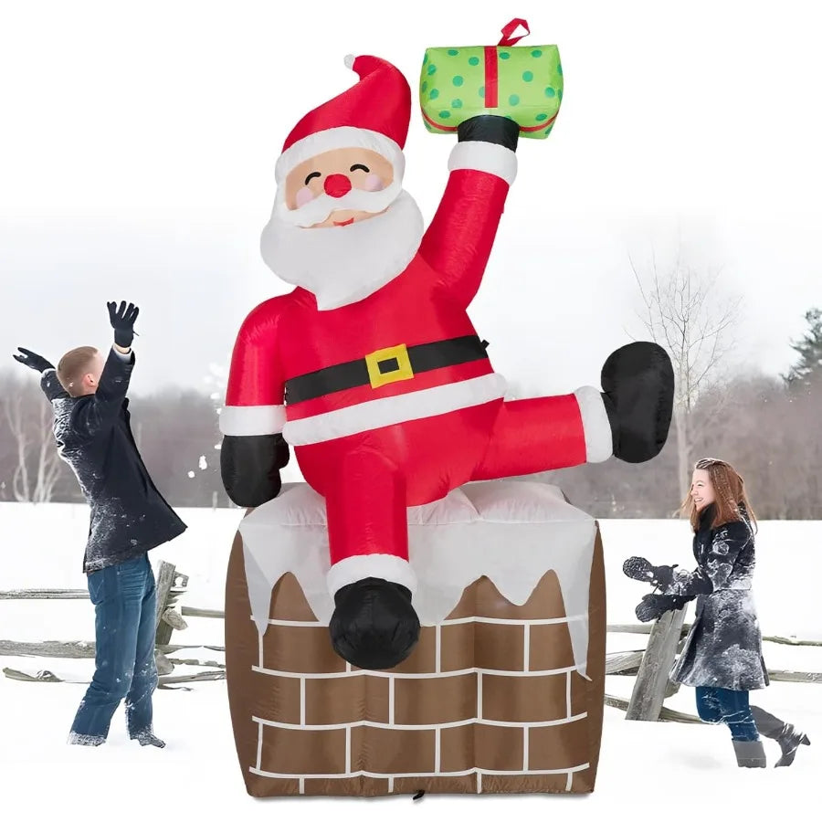 8FT Christmas Inflatables Santa Claus on The ChimneyChristmas Inflatables Decorations Outdoor Indoor Blow Up Santa Claus Yard D