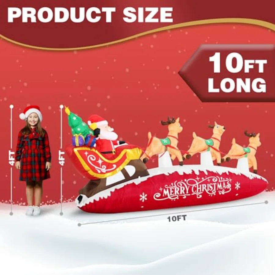 10 FT Santa Sleigh with Reindeer Christmas Inflatables Outdoor Decorations Christmas Blow Up Yard Decorations for Garden Lawn X