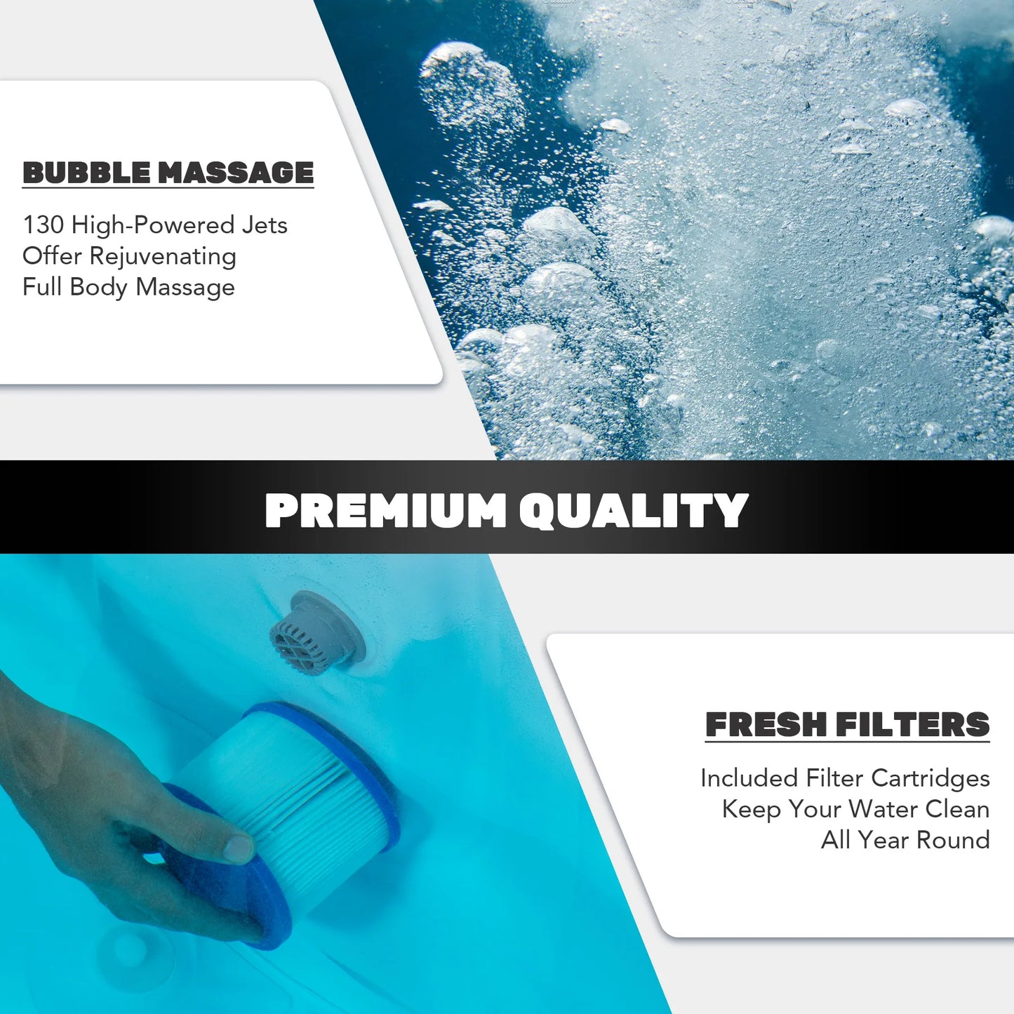 Outdoor Inflatable Hot Tub Spa w Heater&130 Massaging Jet 6 Person Round Whirlpool