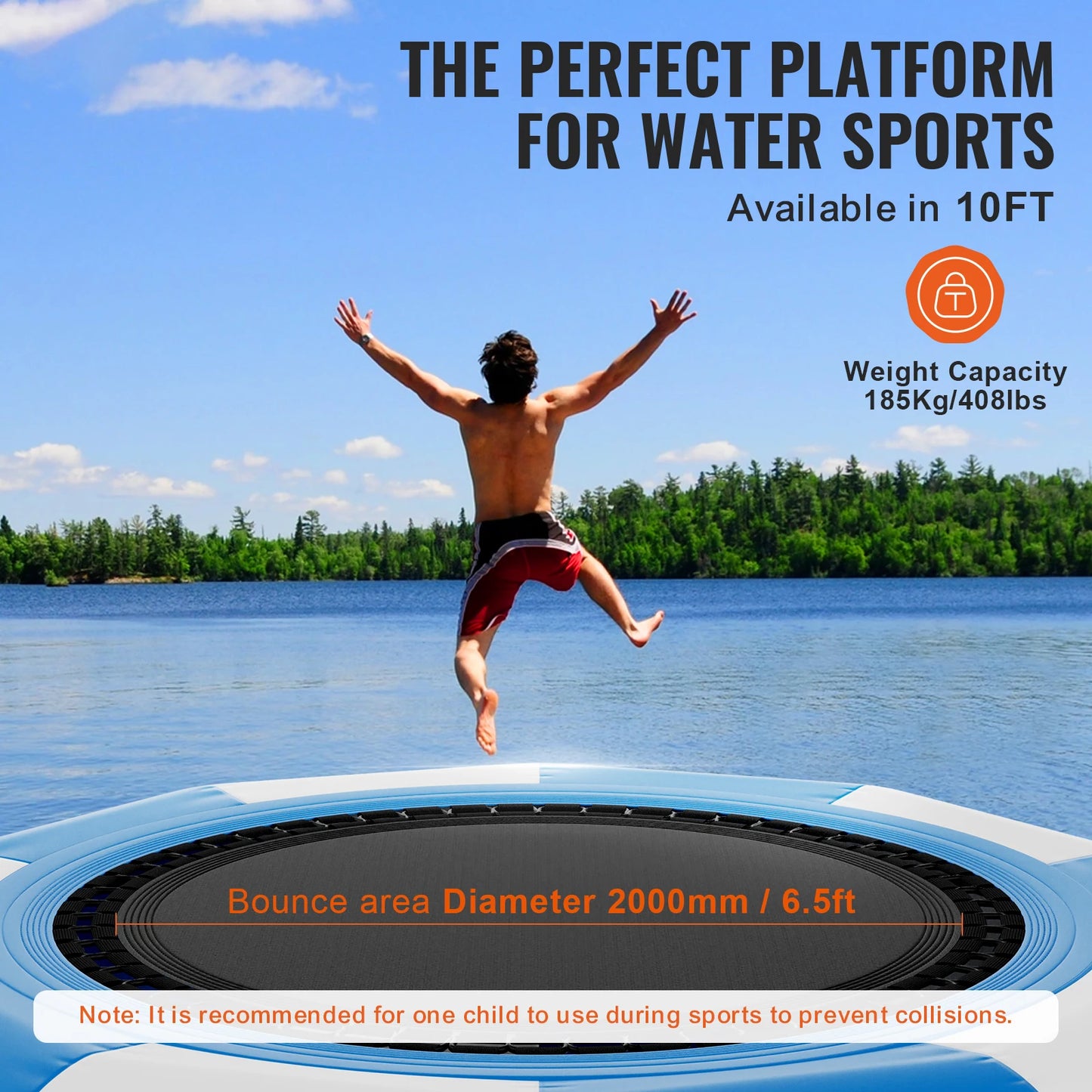 VEVOR Inflatable Water Bouncer 10ft Recreational Water Trampoline Portable Bounce Swim Platform Kids Adults Floating Rebounder