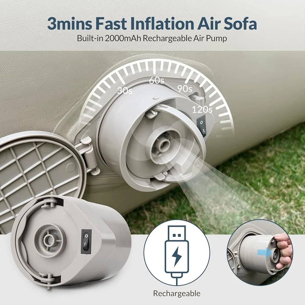 Inflatable Couch with Built in Pump Portable Blow up Sofa Bed Easy Storage Multi functional Air Lounger Camping Travel Outdoor