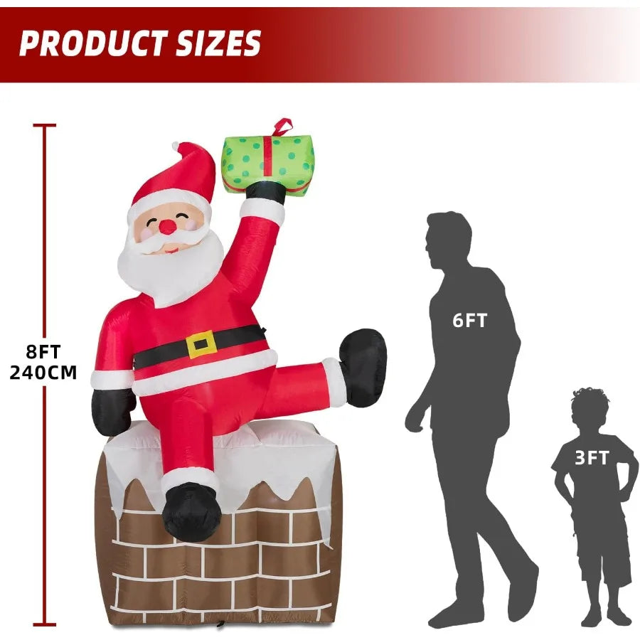 8FT Christmas Inflatables Santa Claus on The ChimneyChristmas Inflatables Decorations Outdoor Indoor Blow Up Santa Claus Yard D