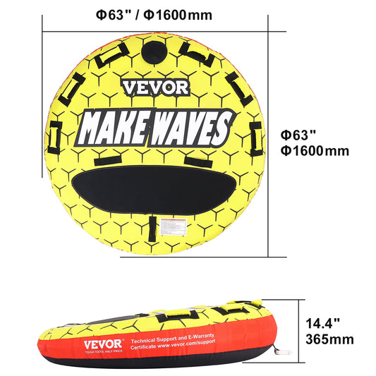 SucceBuy Towable Tube for Boating 1-3 Riders Inflatable Boat Tubes &Towables 63" Round Water Sport Towable Tube for Boat to Pull