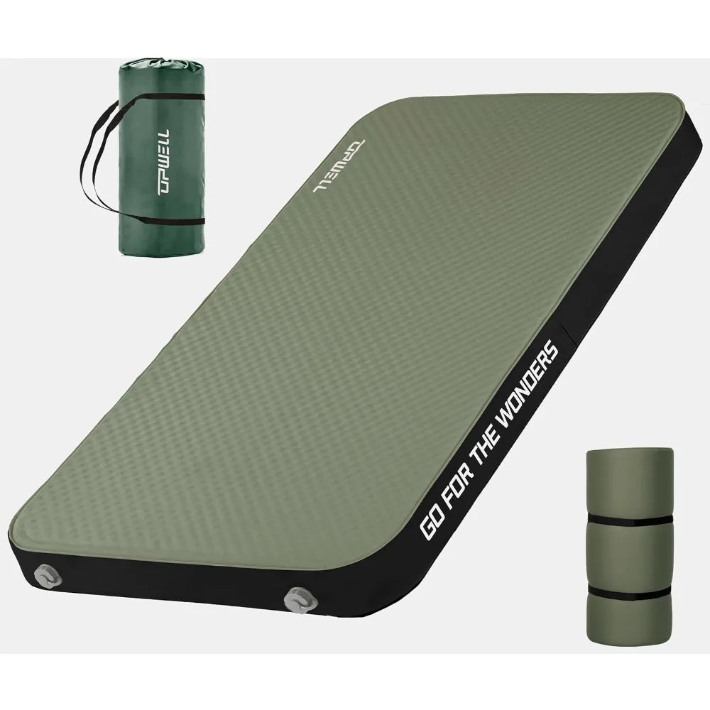 Self-inflating camping mattress with solid foam double-layer sleeping pad portable quick inflator