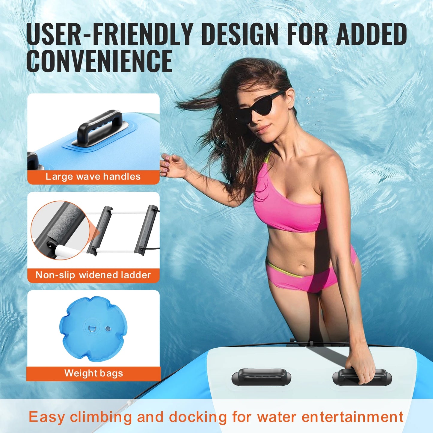 VEVOR Inflatable Water Bouncer 10ft Recreational Water Trampoline Portable Bounce Swim Platform Kids Adults Floating Rebounder