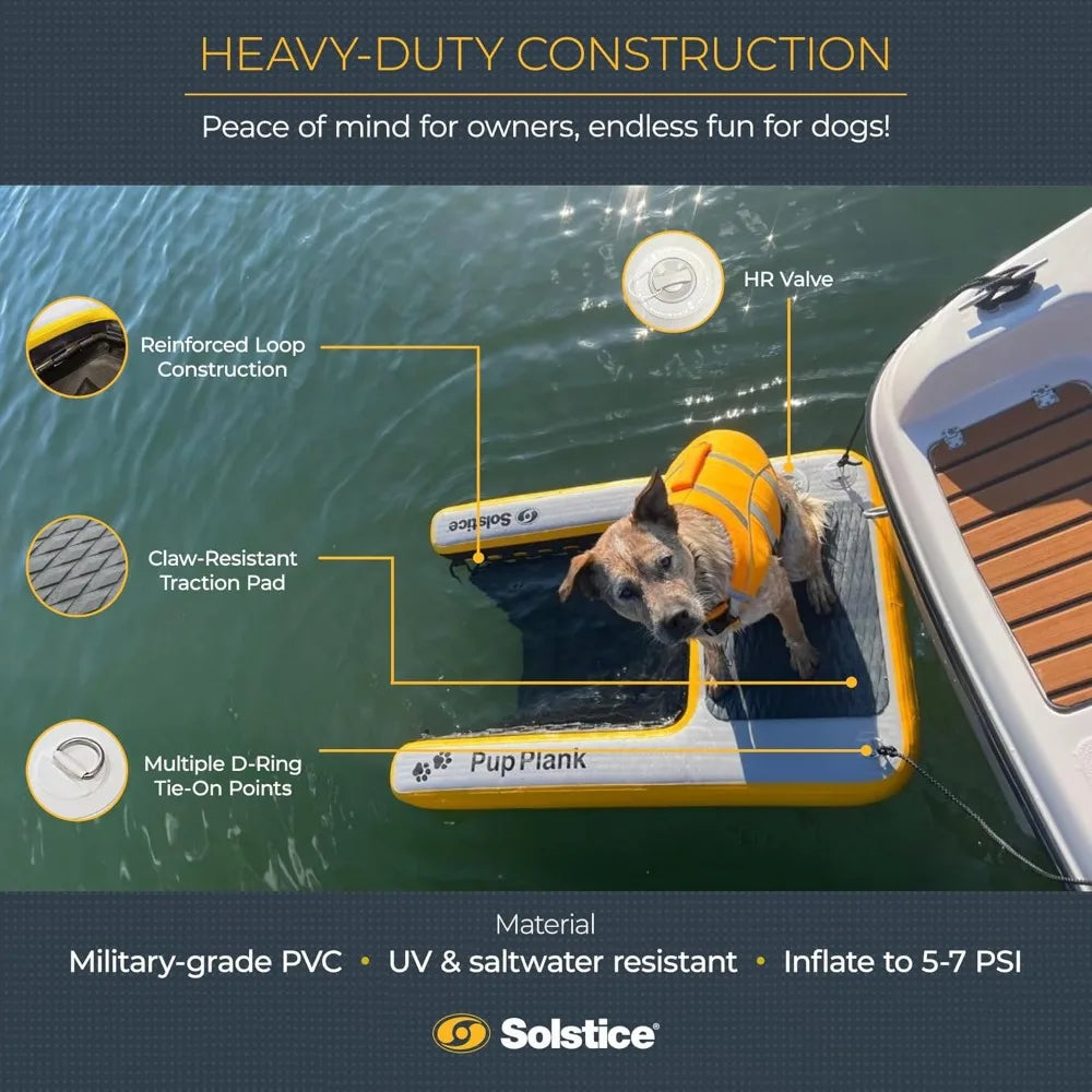 Inflatable Pup Plank, Dog Water Ramp for Boats and Docks, XL, 200 lb Capacity - Floating Platform for Pets for Lake