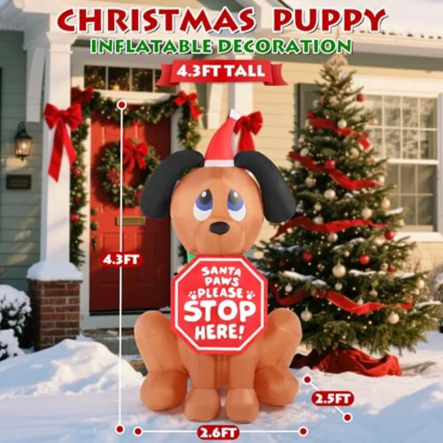 Christmas Inflatable Outdoor Decorations 4FT Inflatables Dog Yard Decor with Hat Sign LED Lights Blow up Puppy Holiday Decorati