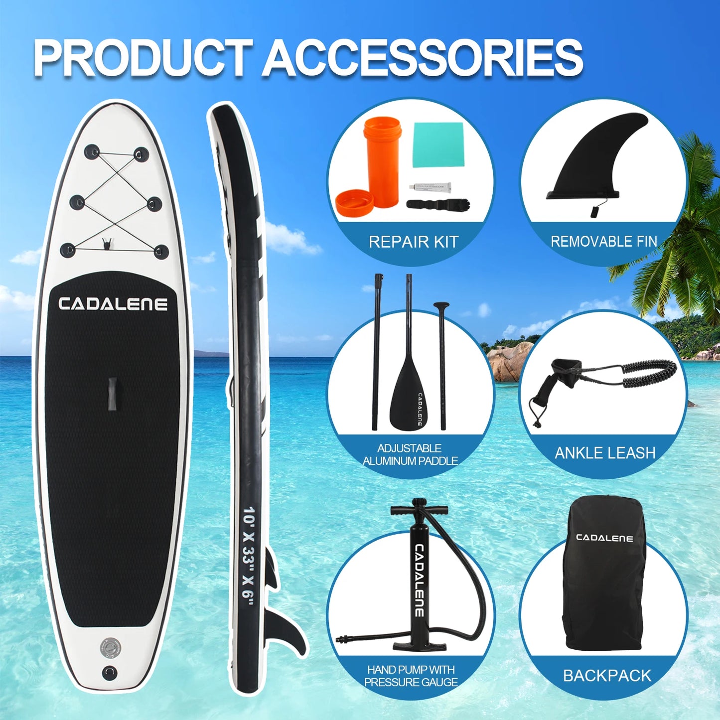 CADALENE Inflatable Stand Up Paddle Board with SUP Accessories, Anti-Slip EVA Deck 10' Inflatable Paddle Boards for Adults