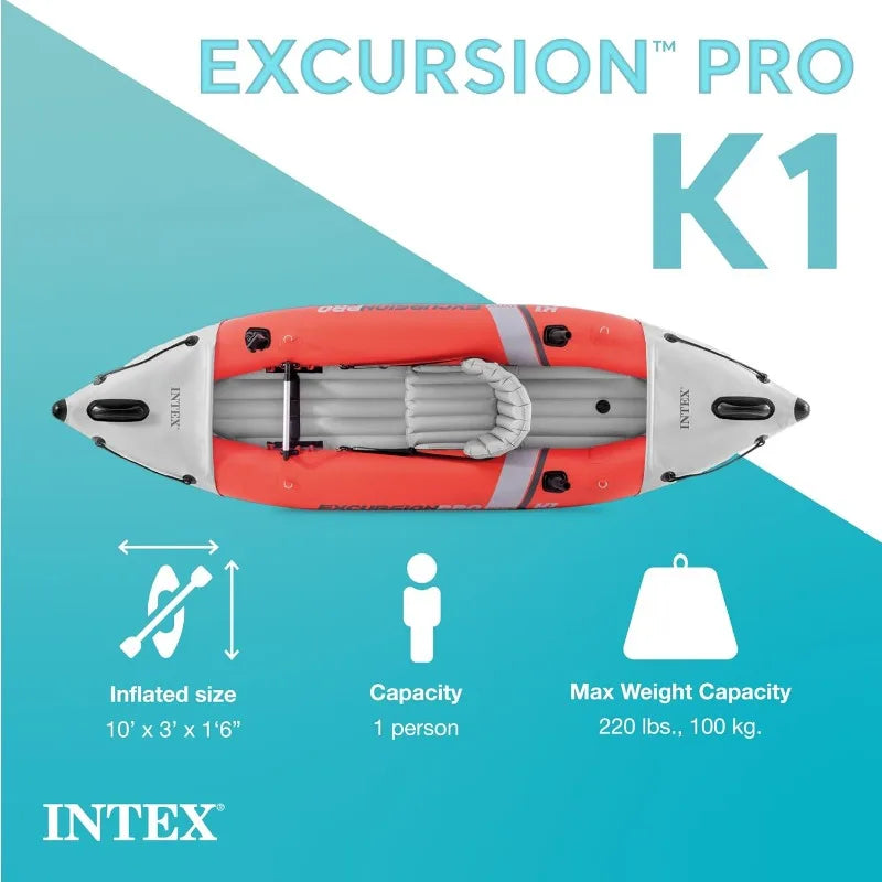 68303EP Excursion Pro K1 Inflatable Kayak Set: Includes Deluxe 86in Kayak Paddles and High-Output Pump – SuperTough PVC –