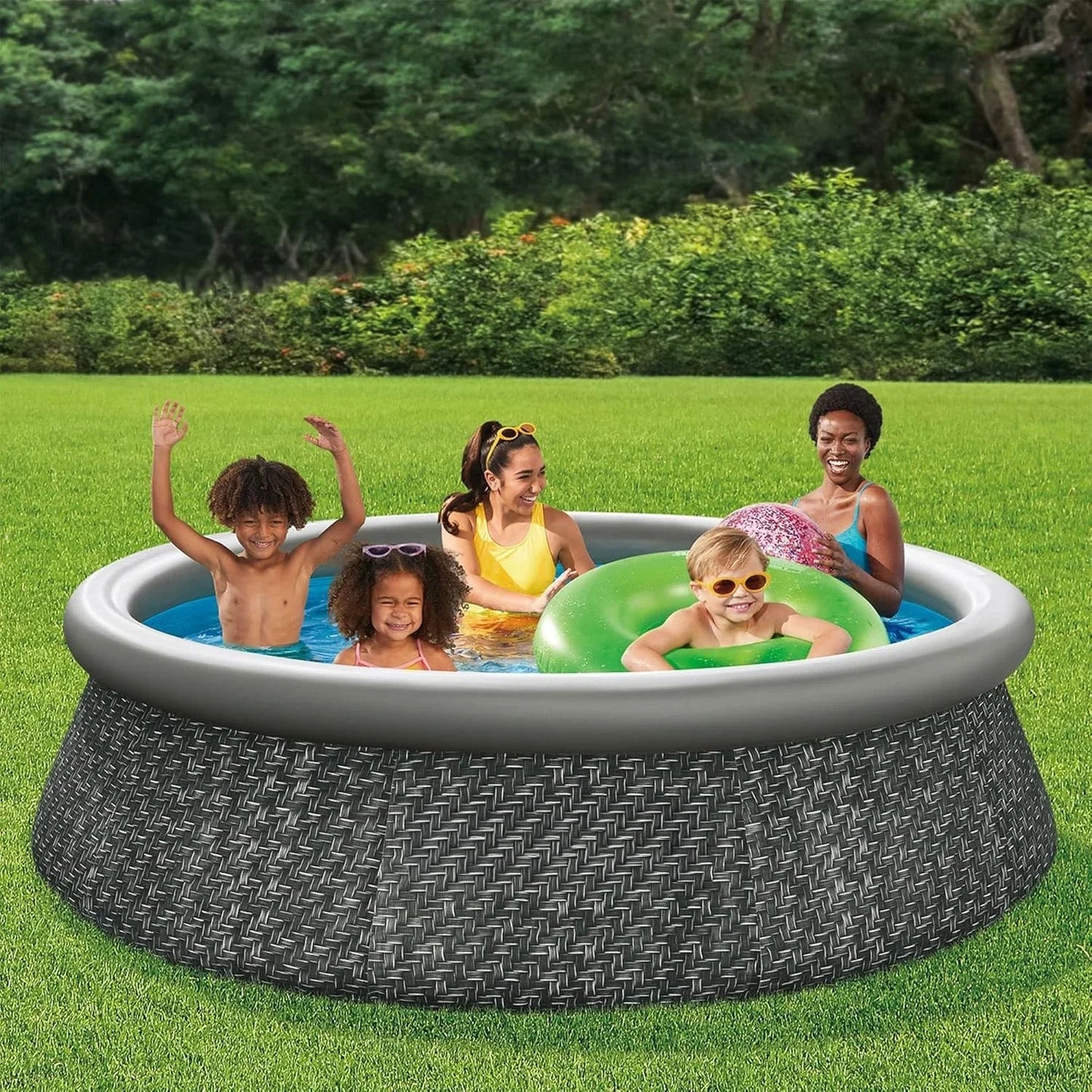 [New Arrival, Discounted Price!]10' x 30" Quickset Designer Round Inflatable Ring Top Outdoor Above Ground Swimming Pool with Fi