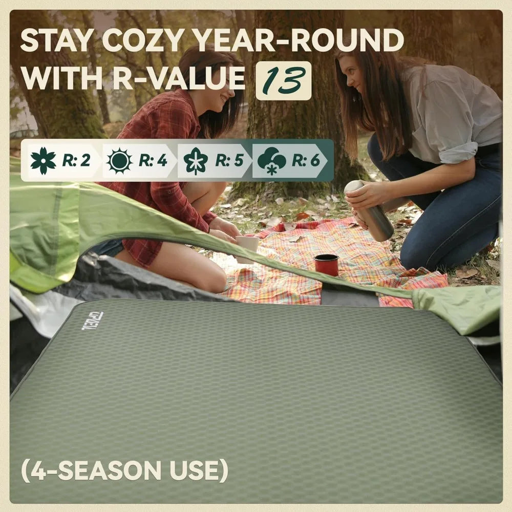 Self-inflating camping mattress with solid foam double-layer sleeping pad portable quick inflator