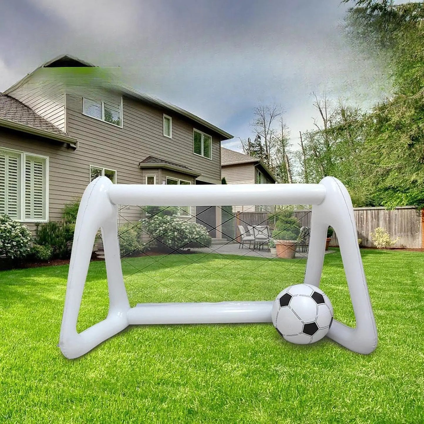 Kids Soccer Goal Game Toy Set Mini Net and Ball Inflatable Portable Youth Soccer Goal Set for Indoor Outdoor Sports Gardens