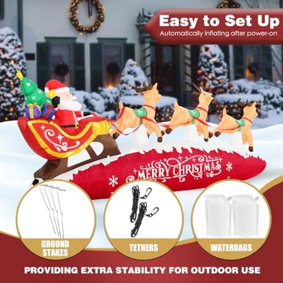 10 FT Santa Sleigh with Reindeer Christmas Inflatables Outdoor Decorations Christmas Blow Up Yard Decorations for Garden Lawn X