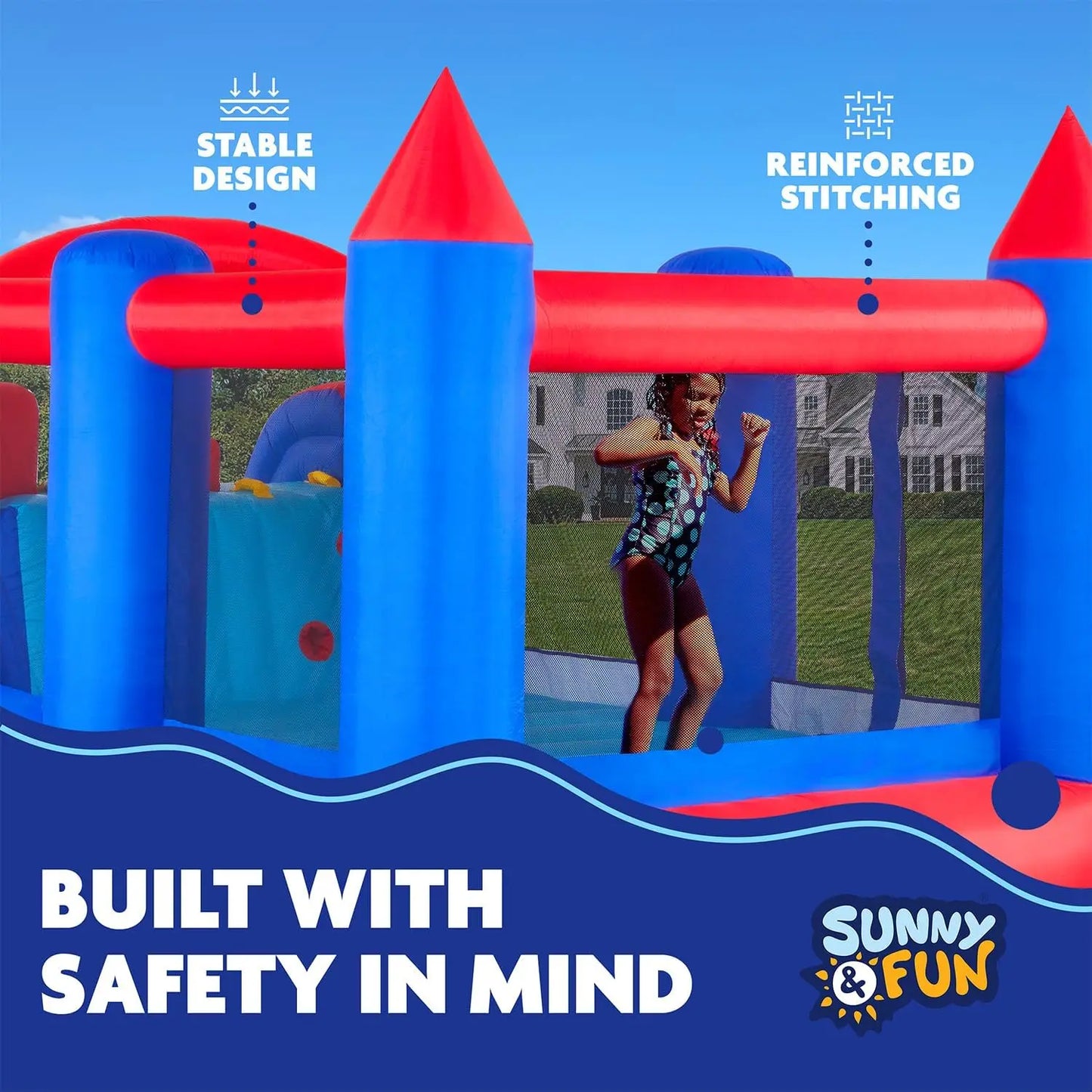 Inflatable Bouncy Castle with Dual Slide - Heavy-Duty for Outdoor Fun - Climbing Wall, Slides, Bounce House - Easy to Set Up & I