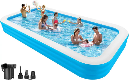 Inflatable Pool with Air Pump, 158" X 74" X 22" Large Swimming Pool for Family, Adults, Kids, Blow Up Pool for Outdoor, Garden,