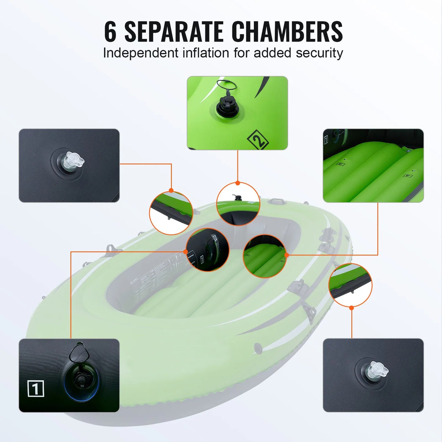 SucceBuy Inflatable Boat 4-Person Inflatable Fishing Boat Strong PVC Portable Boat Raft Kayak 45.6" Aluminum Oars Fit for Adults