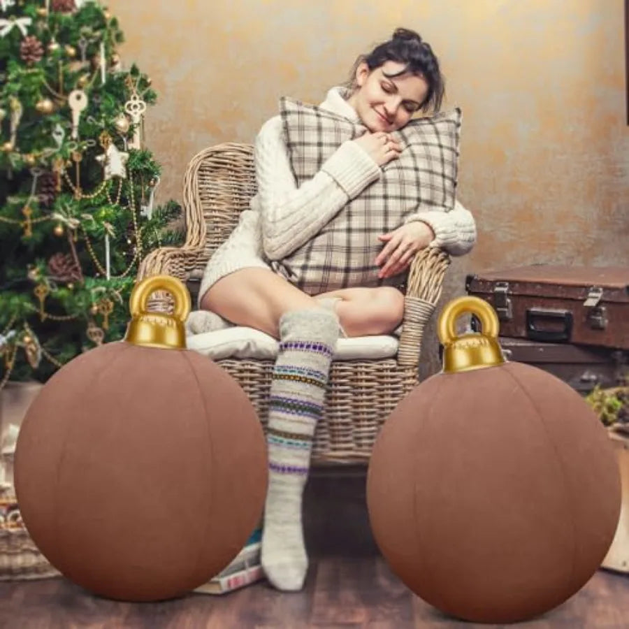 3 Pcs 32 Inch Giant Velvet Christmas Inflatable Balls Ornament Flocked Xmas PVC Inflatable Flocked Ball Ornaments for Christmas