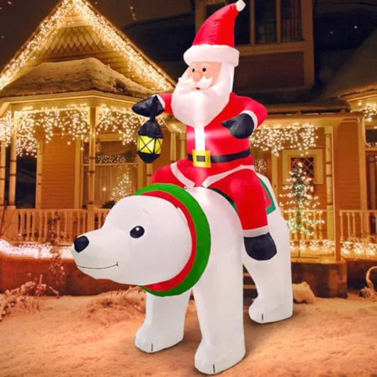 6FT Christmas Inflatable Santa Claus with Polar Bear Buildin LED Lights Blow up Xmas Inflatables Decoration for Yard Garden Law