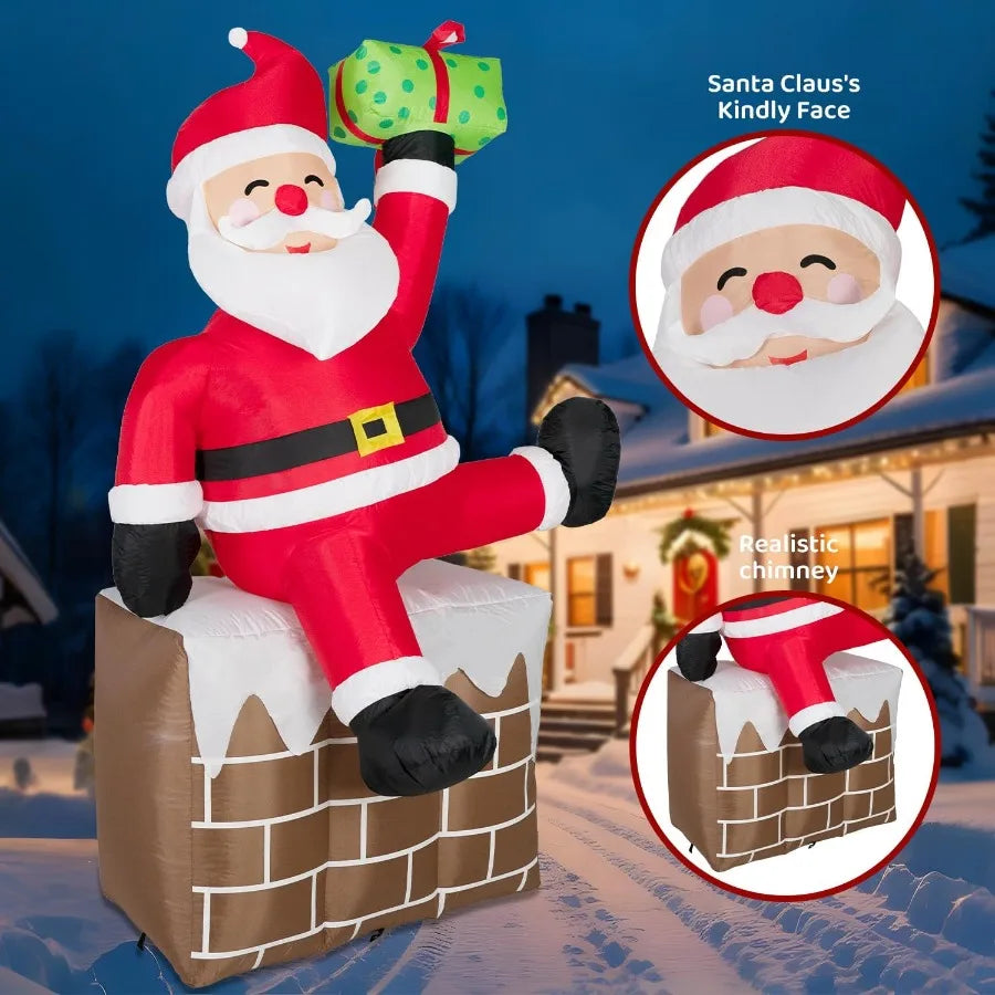 8FT Christmas Inflatables Santa Claus on The ChimneyChristmas Inflatables Decorations Outdoor Indoor Blow Up Santa Claus Yard D