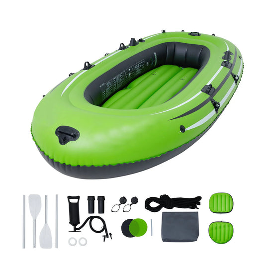 SucceBuy Inflatable Boat 4-Person Inflatable Fishing Boat Strong PVC Portable Boat Raft Kayak 45.6" Aluminum Oars Fit for Adults