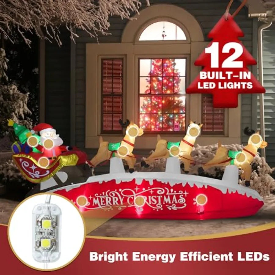 10 FT Santa Sleigh with Reindeer Christmas Inflatables Outdoor Decorations Christmas Blow Up Yard Decorations for Garden Lawn X