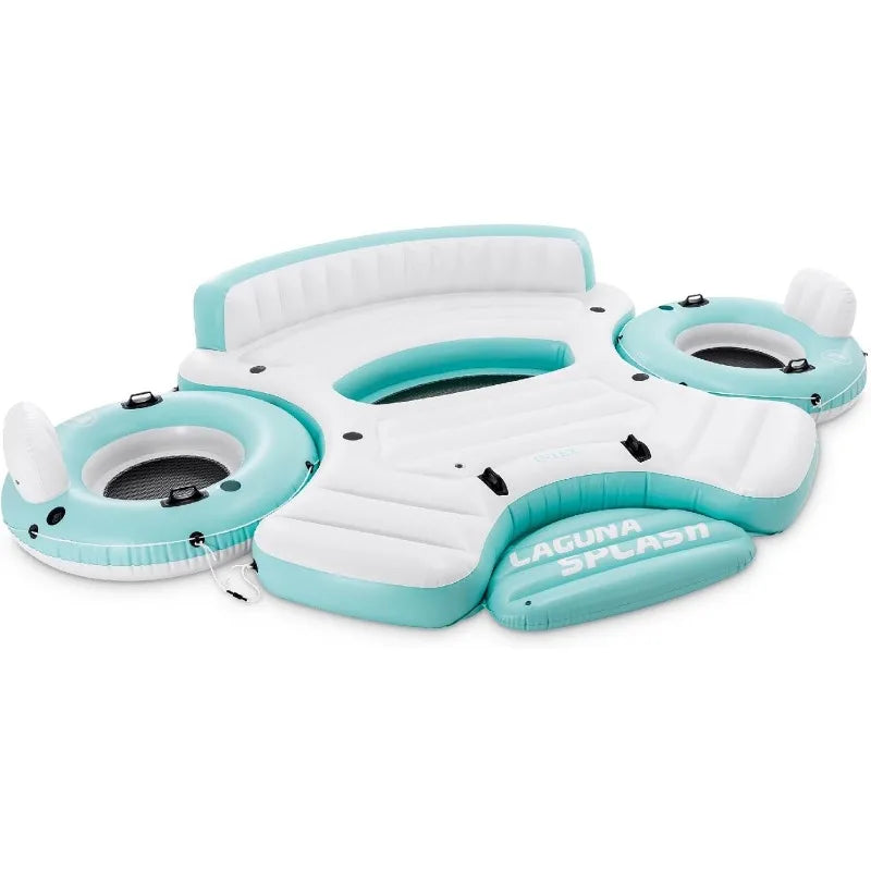 Intex Laguna Splash Island Outdoor Floating Water Raft with 2 Detachable Solo Lounge Tubes, Connectors,Built-in Cupholders, Blue