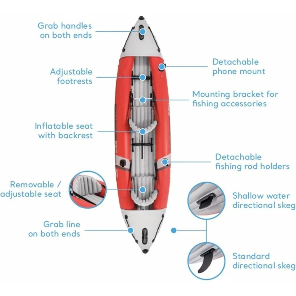 68309EP Excursion Pro K2 Inflatable Kayak Set: Includes Deluxe 86in Kayak Paddles and High-Output Pump – - NEW