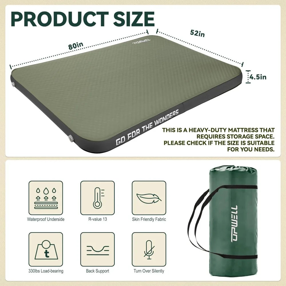 Self-inflating camping mattress with solid foam double-layer sleeping pad portable quick inflator