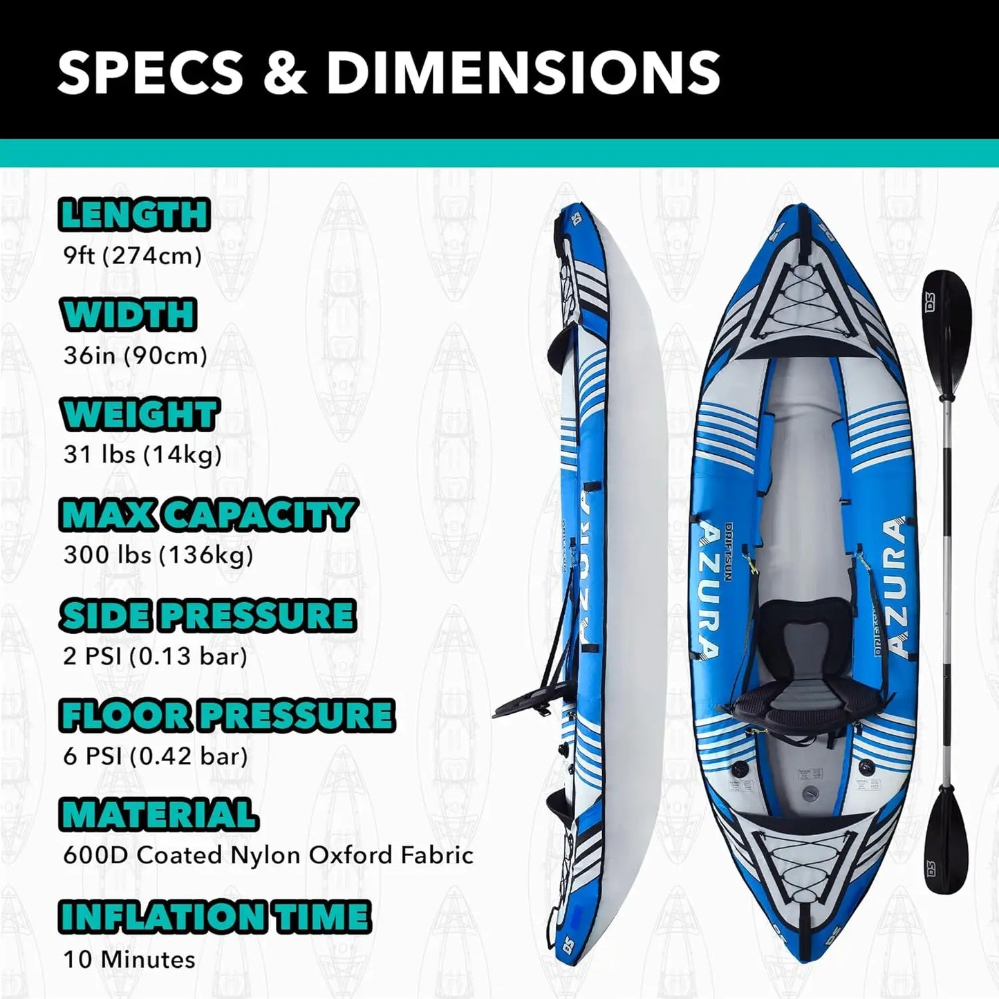 Driftsun Rover Inflatable Kayak - Inflatable White Water Kayak - Inflatable 1 and 2 Person Kayaks for Adults with High Pressure