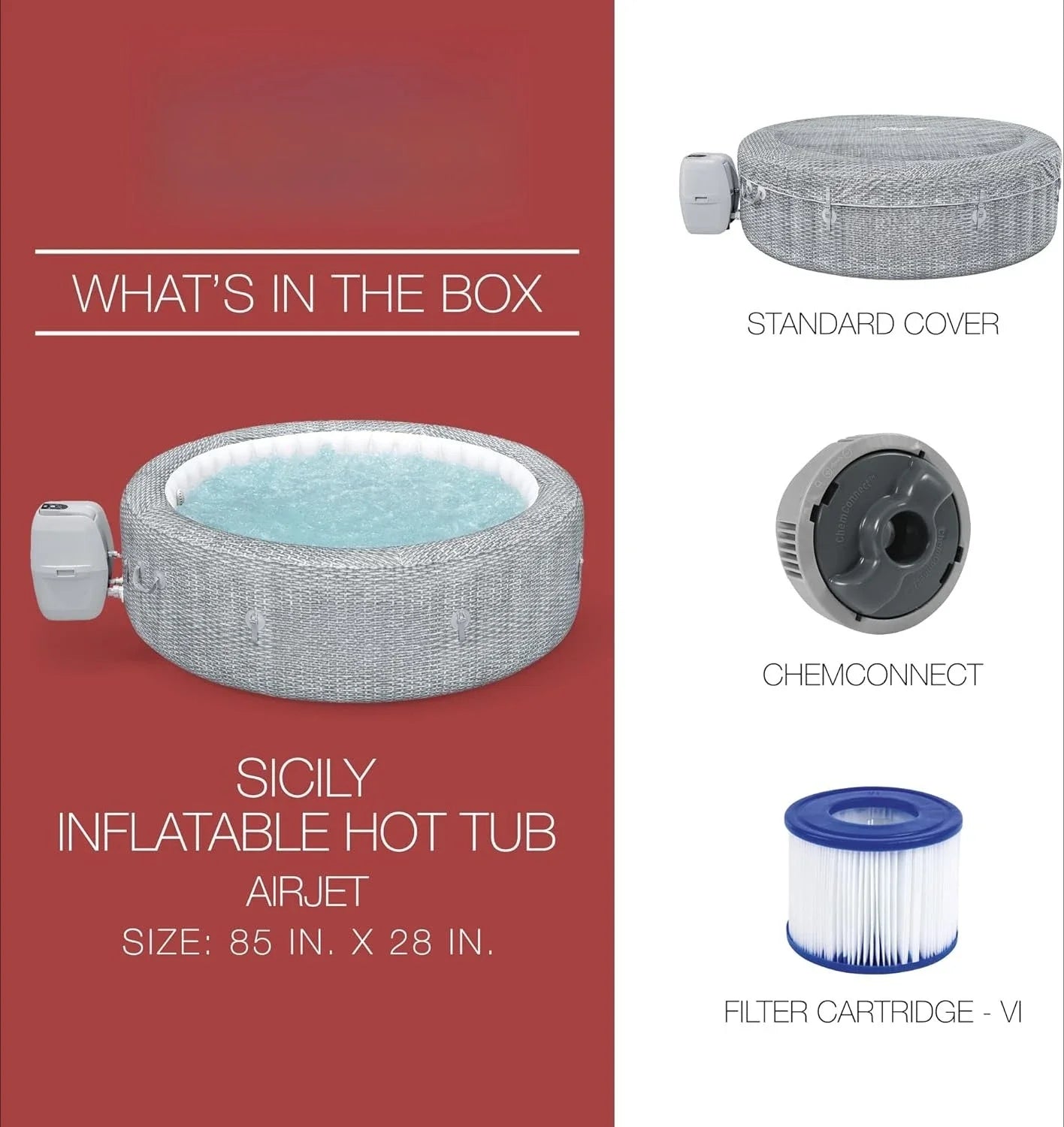 SaluSpa Sicily AirJet 7 Person Inflatable Hot Tub Round Portable Outdoor Spa with 180 Soothing AirJets and Insulated Cover, Gray