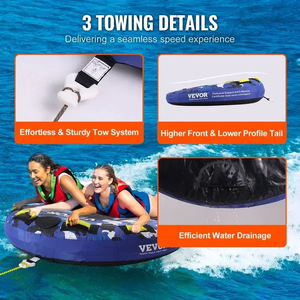 VEVOR Towable Tube for Boating, 340 lbs, 1-2 Riders Inflatable Boat Tubes and Towables, 51.8' Round Water Sport Towable Tube for