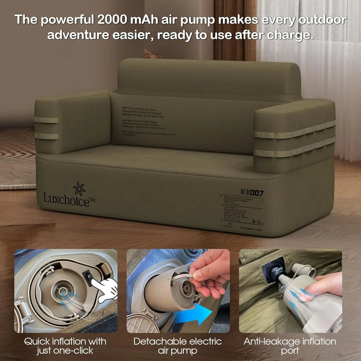 Sofa Multifunctional Air Couch with Built-in Pump Portable Luxury Automatic Inflatable Chair Suitable for Home Outdoor Camping