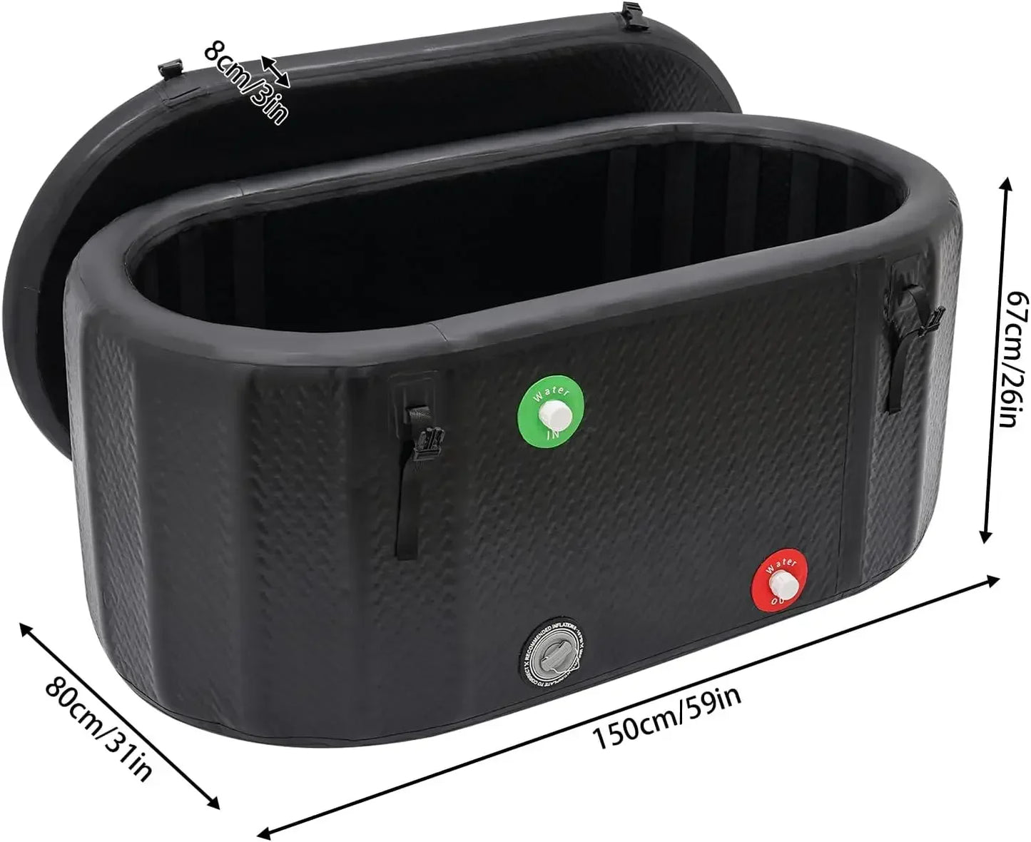 BYMAOCAR 370L/97.7Gal Inflatable Portable Hot & Ice Tub with Cover & - Heavy-Duty PVC Freestanding Spa Pool