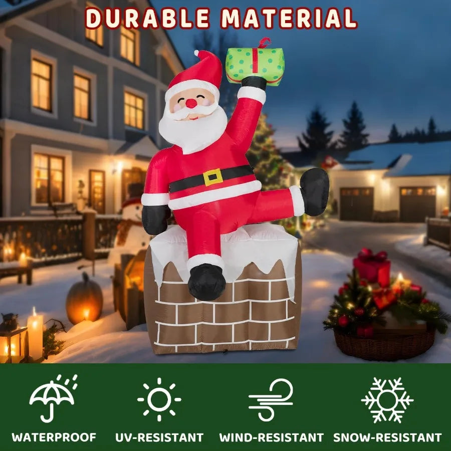 8FT Christmas Inflatables Santa Claus on The ChimneyChristmas Inflatables Decorations Outdoor Indoor Blow Up Santa Claus Yard D