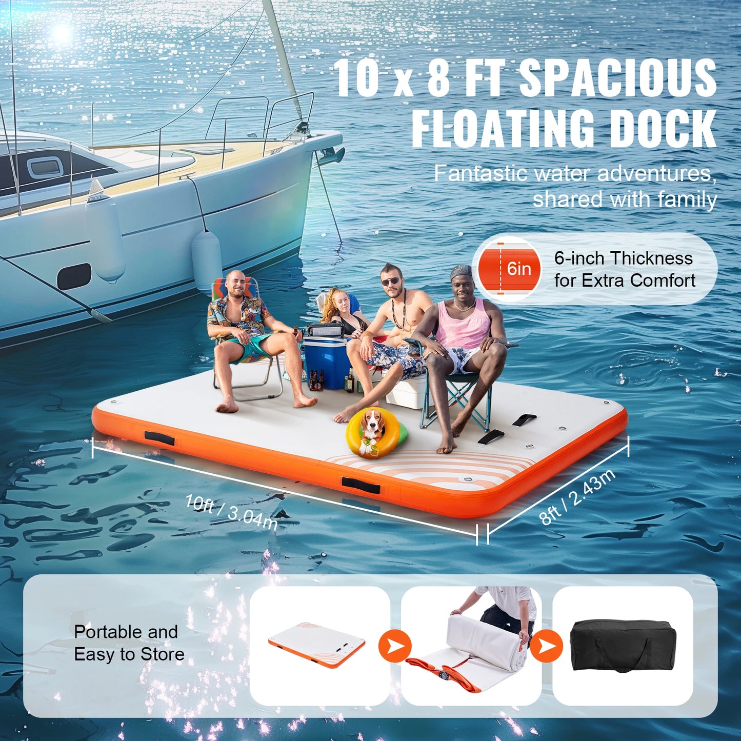 VEVOR Inflatable Floating Dock Non-Slip Water Floating Dock Mat with Detachable Ladder Floating Platform Island Raft for Pool