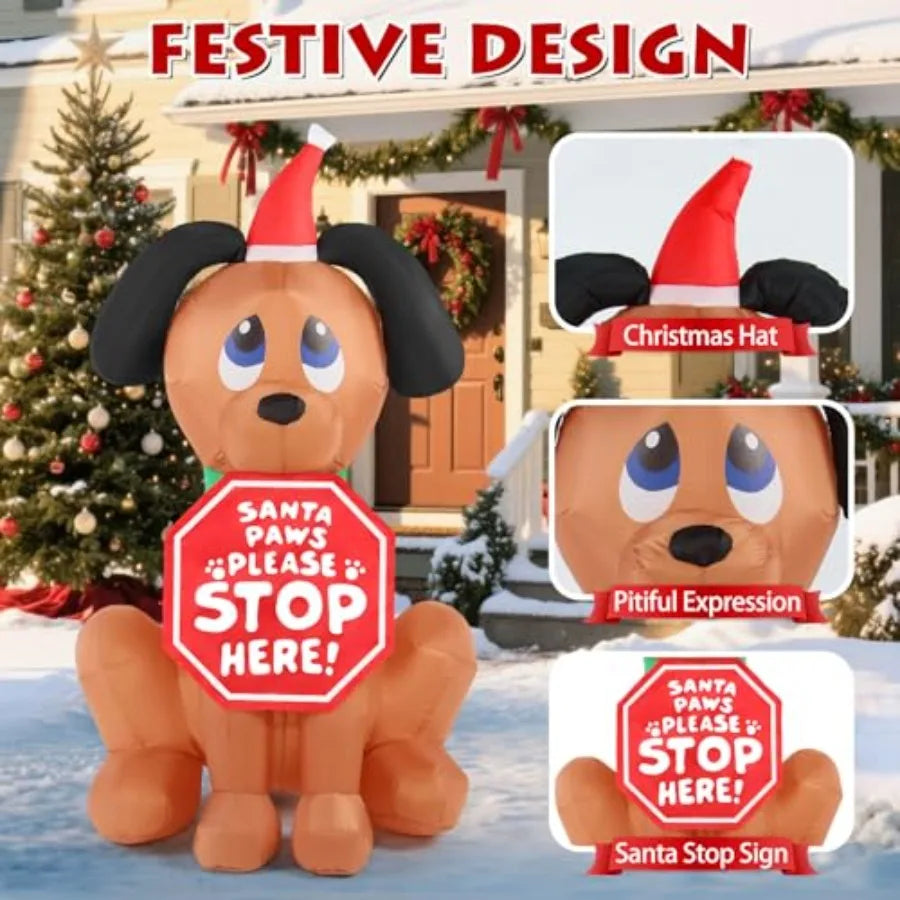 Christmas Inflatable Outdoor Decorations 4FT Inflatables Dog Yard Decor with Hat Sign LED Lights Blow up Puppy Holiday Decorati