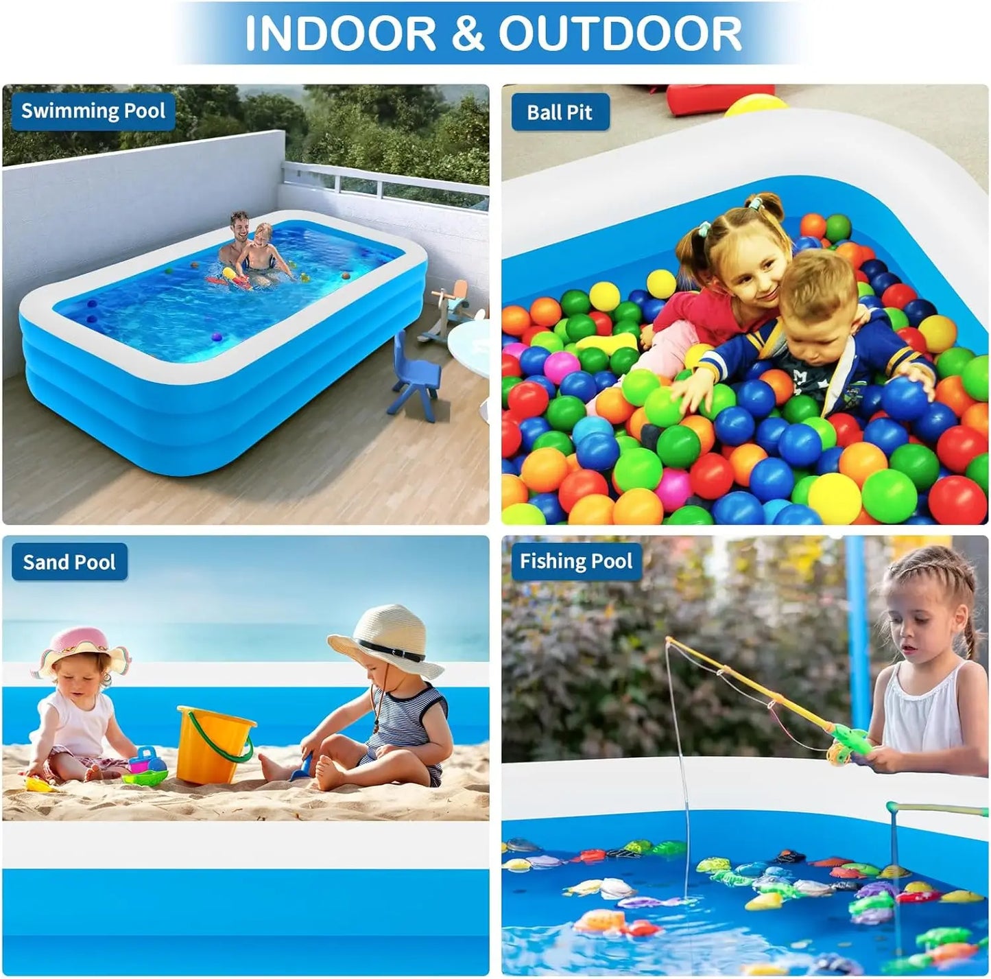 Inflatable Pool with Air Pump, 158" X 74" X 22" Large Swimming Pool for Family, Adults, Kids, Blow Up Pool for Outdoor, Garden,