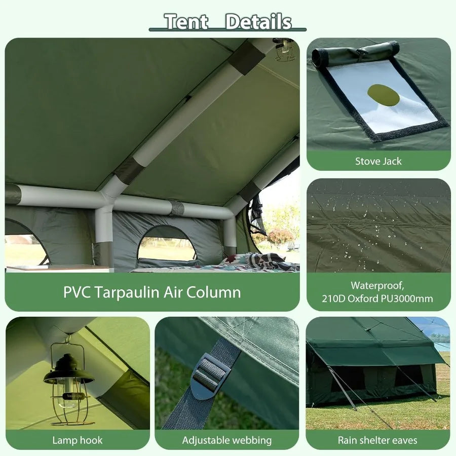 Inflatable Camping Tent with Hand Pump Waterproof Outdoor Blow up Tent 28 Person Ox 4 Season Glamping Air Tent Cabin House with