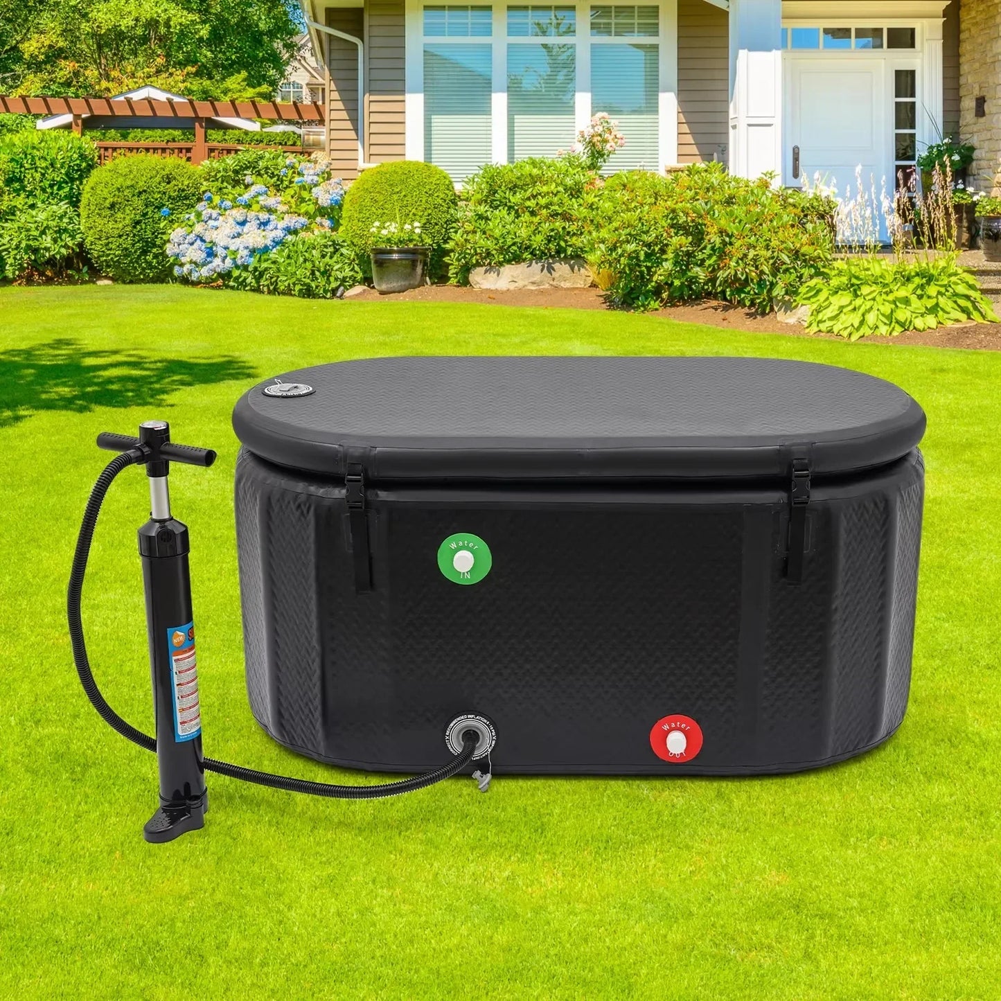 BYMAOCAR 370L/97.7Gal Inflatable Portable Hot & Ice Tub with Cover & - Heavy-Duty PVC Freestanding Spa Pool