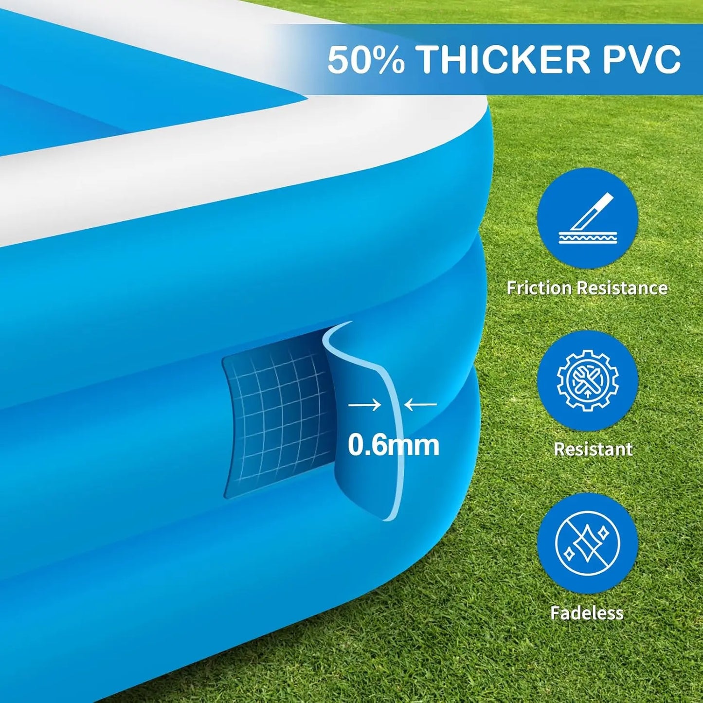 Inflatable Pool with Air Pump, 158" X 74" X 22" Large Swimming Pool for Family, Adults, Kids, Blow Up Pool for Outdoor, Garden,