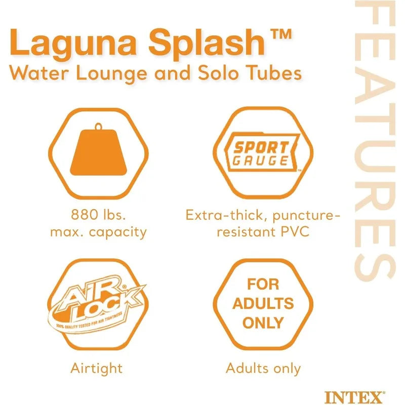 Intex Laguna Splash Island Outdoor Floating Water Raft with 2 Detachable Solo Lounge Tubes, Connectors,Built-in Cupholders, Blue