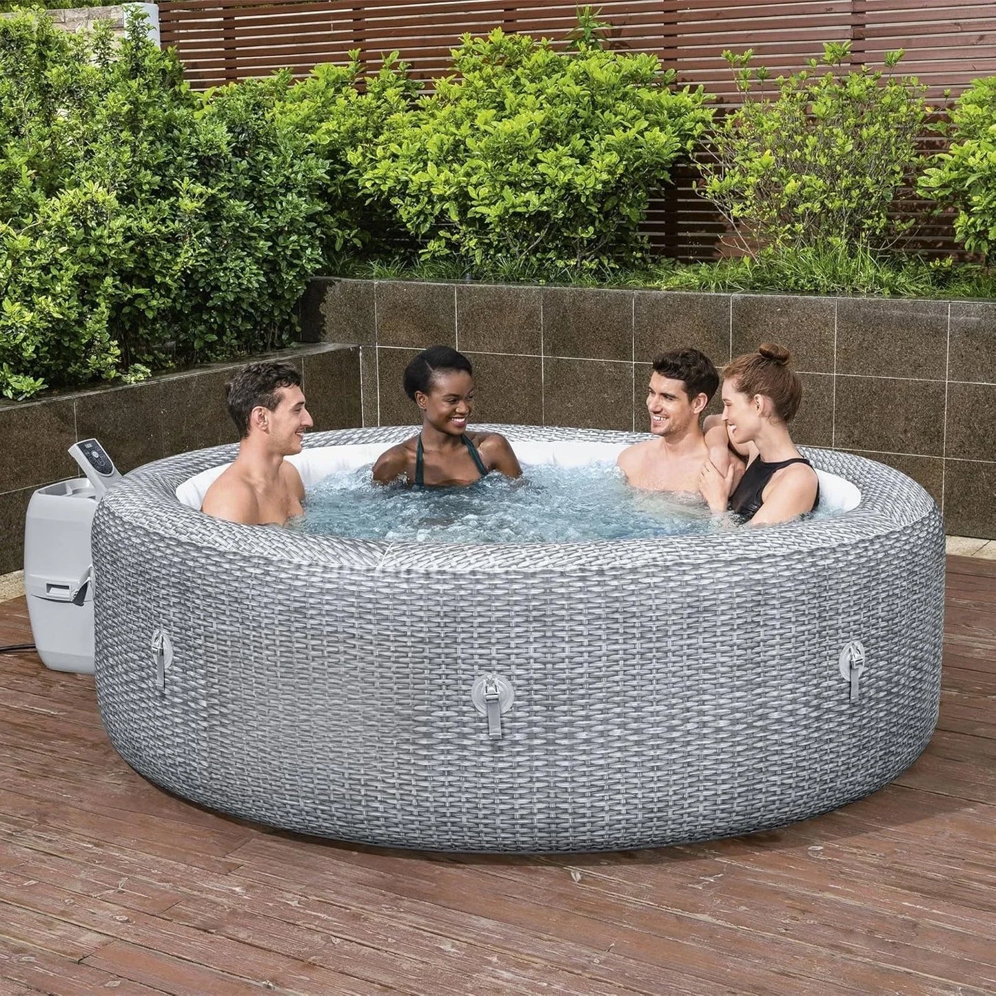 SaluSpa Sicily AirJet 7 Person Inflatable Hot Tub Round Portable Outdoor Spa with 180 Soothing AirJets and Insulated Cover, Gray