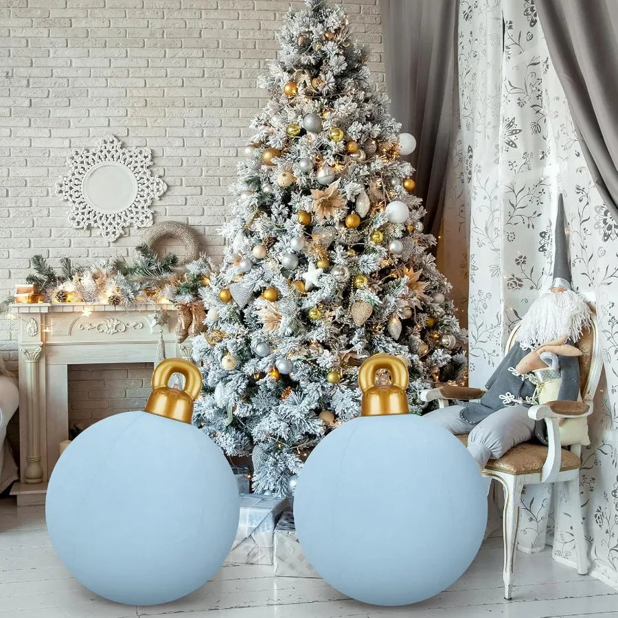 3 Pcs 32 Inch Giant Velvet Christmas Inflatable Balls Ornament with Flocked Design for Outdoor Holiday Yard Decor Perfect for W
