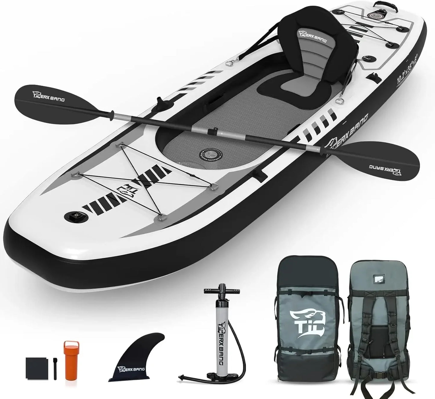 10.2'x35''x8'' Inflatable Kayak with Seat, SUP-Kayak Set Includes Hand Pump/Aluminum Oar/Backpack, Boat for