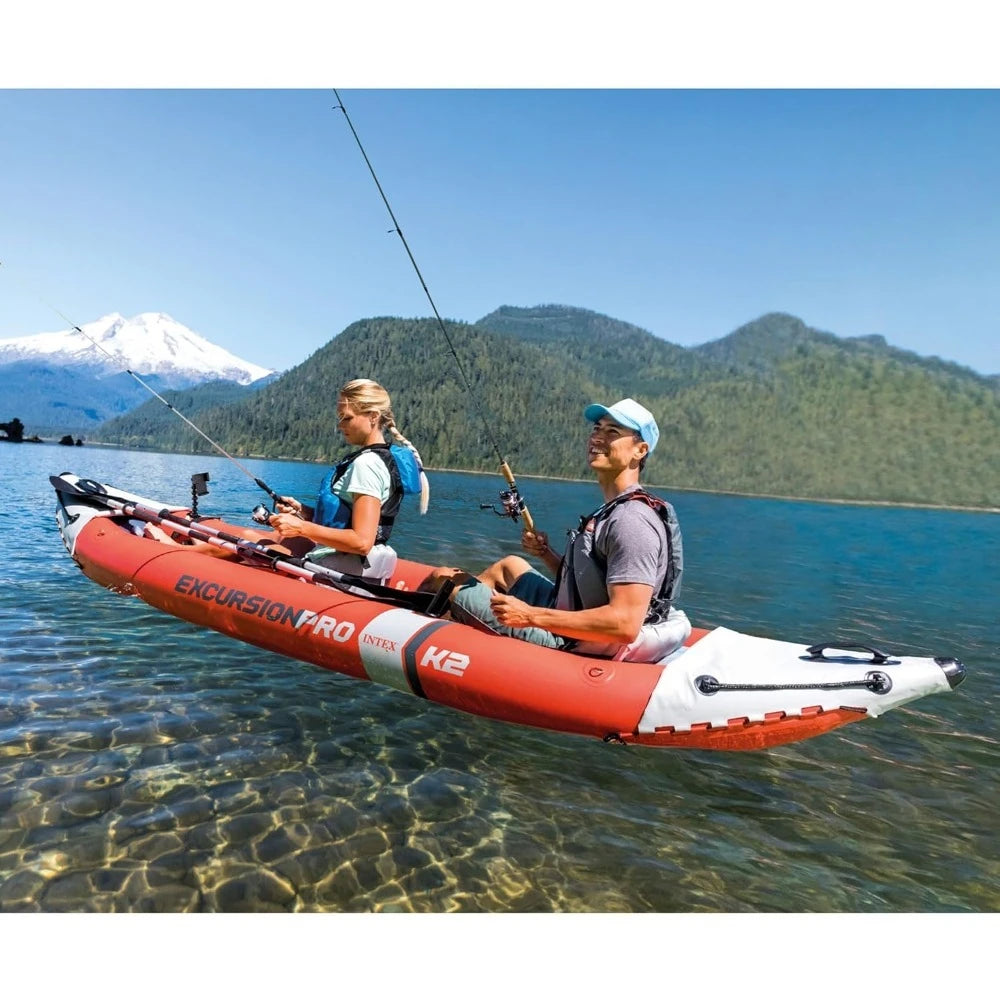 68309EP Excursion Pro K2 Inflatable Kayak Set: Includes Deluxe 86in Kayak Paddles and High-Output Pump – - NEW