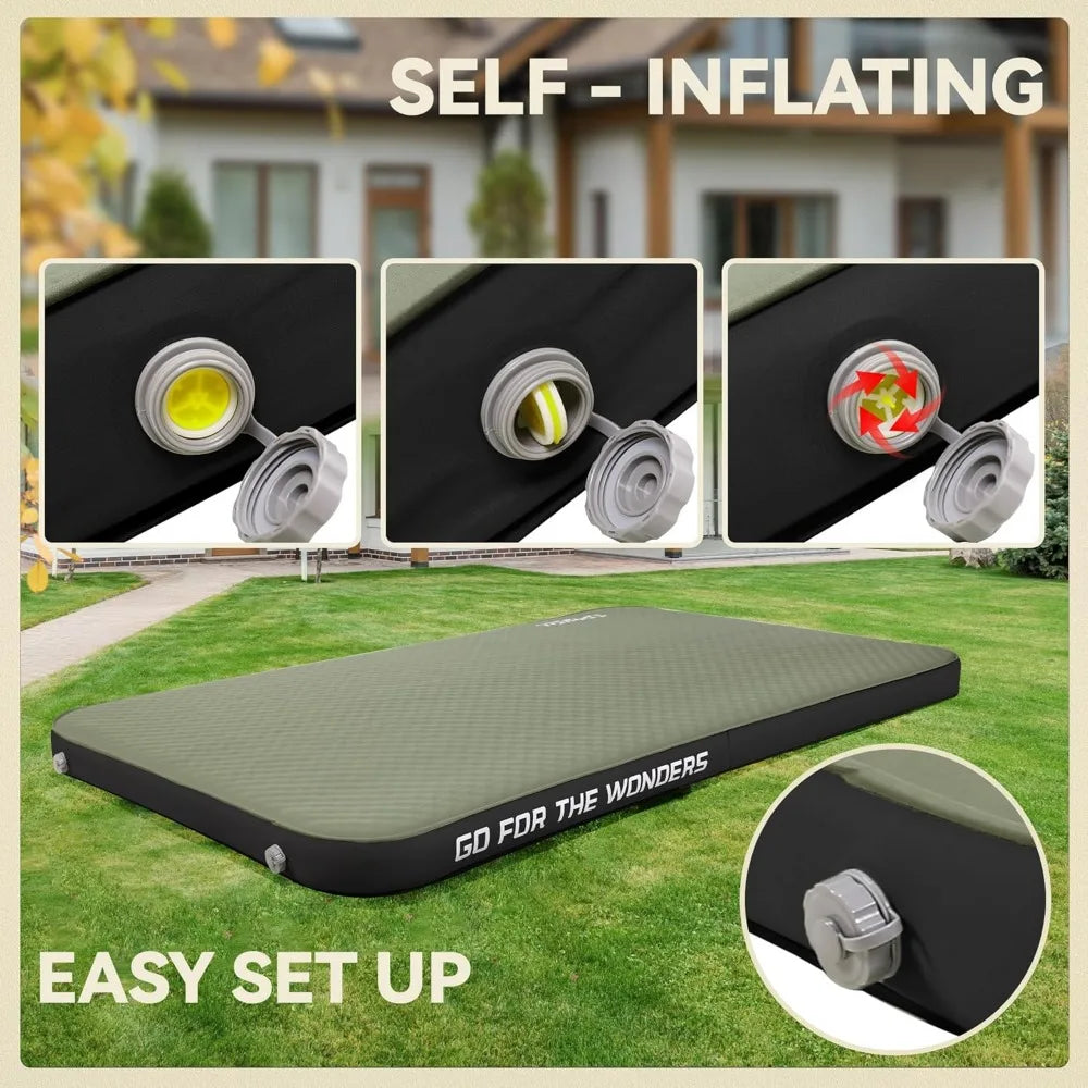 Self-inflating camping mattress with solid foam double-layer sleeping pad portable quick inflator