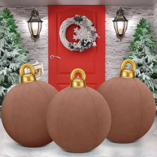 3 Pcs 32 Inch Giant Velvet Christmas Inflatable Balls Ornament Flocked Xmas PVC Inflatable Flocked Ball Ornaments for Christmas